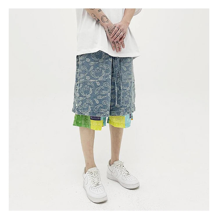 hip hop loose shorts elastic waist pants fashion patchwork half pant mens summer casual drewstring streetwear sportswear jogger unique joggers style 2424
