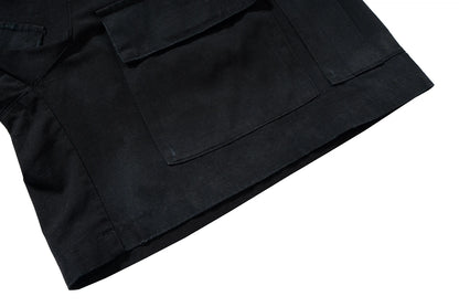 Vintage Ripped Damaged Black Cargo Shorts for Men High Street Wide Leg Baggy Overalls Distressed Summer Knee Length Pants Street King Limited