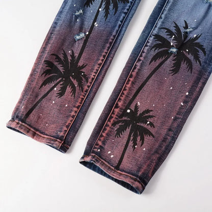 high street printed ripped holes denim jeans mens casual slim fit biker zipper trousers streetwear hip hop jean pants joggers unique joggers style 2440