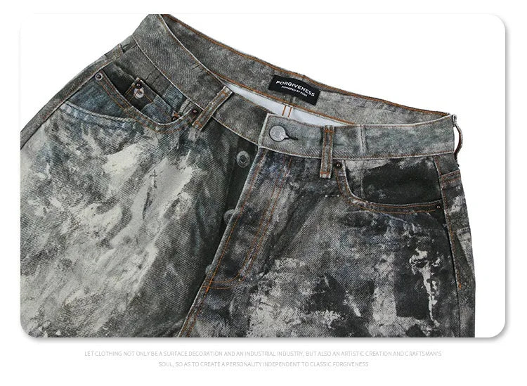 Autumn and winter 2024 new digital printed camo splash ink baggy jeans Street King Limited