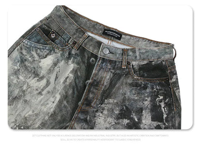Autumn and winter 2024 new digital printed camo splash ink baggy jeans Street King Limited