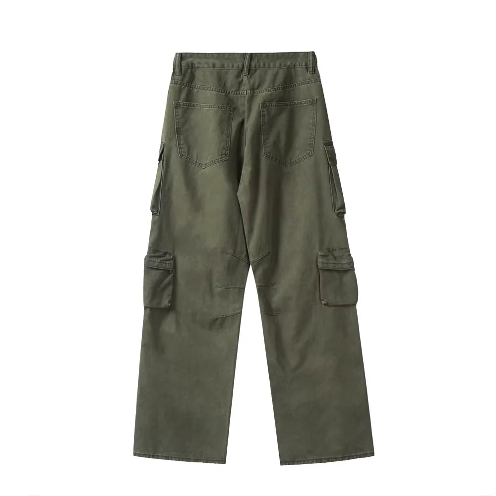 new multi pocket heavy industry washed cargo pants mens high rise loose y2k vintage streetwear oversized straight leg jeans unique cargo style 813