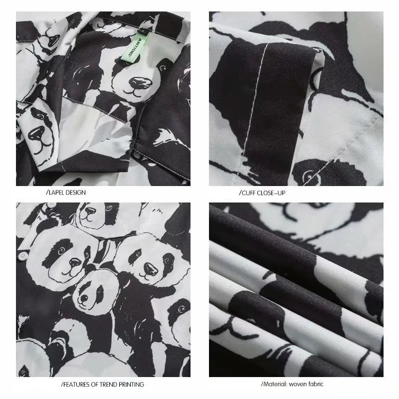 Streetwear Summer Panda Printed Shirts For Men Casual Loose Short Sleeved Camisas Summer Panda Printed Shirts For Men Casual Loose Short Sleeved Camisas Couples Streetwear Fashion Tee Shirt Luxury Social Shirt Fashion Sweater Jacket With Graphic Design For Men