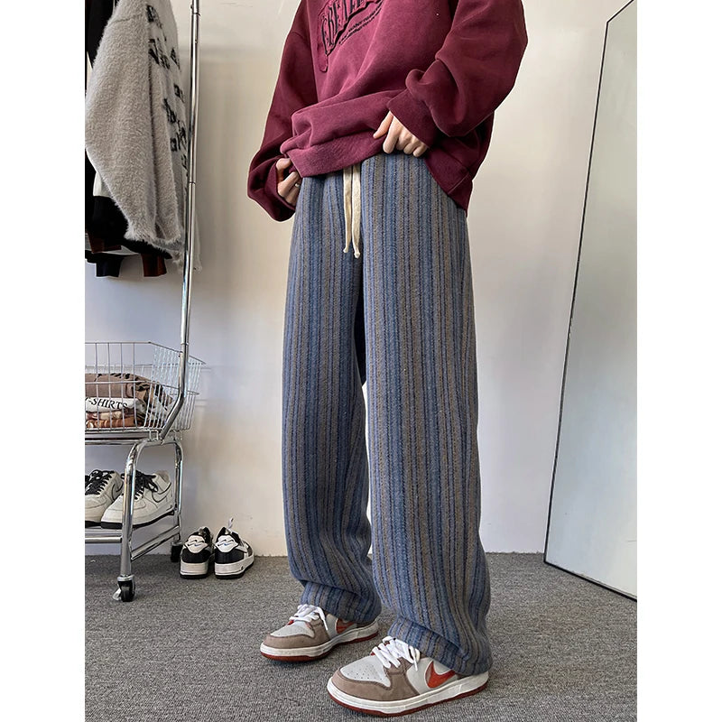 high quality stripe plaid mens trousers baggy straight fashion classic padded autumn winter casual pants male plus size m 8xl unique default style 1188
