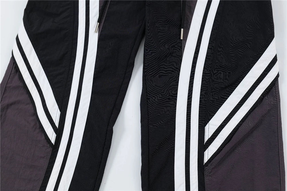 men black sports pants y2k striped patchwork joggers baggy pants hip hop casual drawstring waist quick drying trousers unique joggers style 3737