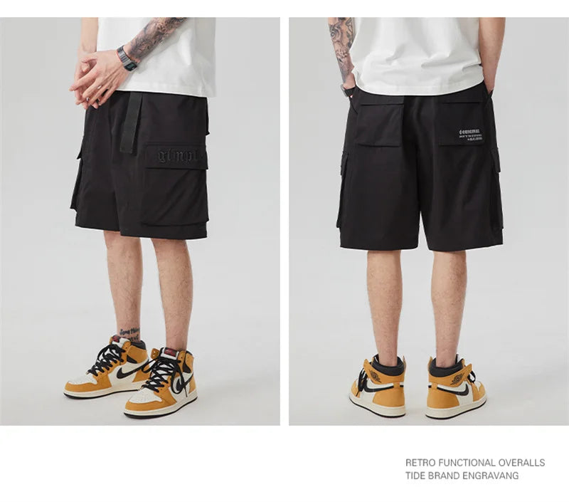 summer new american retro cargo shorts for men casual multi pocket baggy y2k shorts streetwear hip hop embroidery short cargo unique cargo style 302