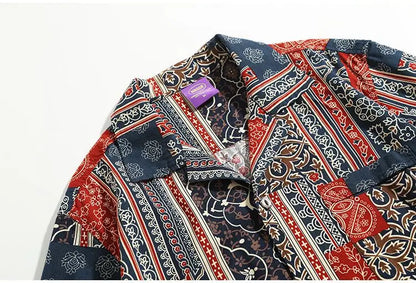 Korean Hawaiian Cuban collar retro printed shirt men American handsome simple casual versatile loose beach short-sleeved shirt Street King Limited