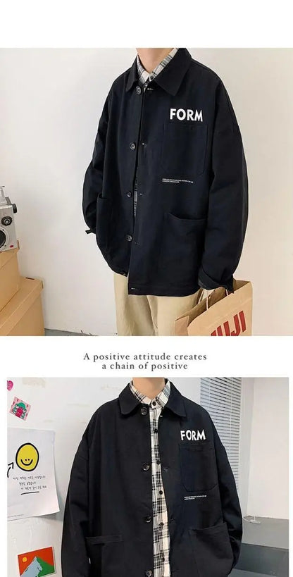 retro japanese workwear vintage style jacket mens spring and autumn korean version trendy handsome loose handsome jacket tops unique default style 4919