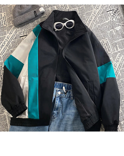 2024 spring mens standing collar jacket patchwork loose windbreaker zipper sports outdoor jackets unisex punching jacket unique default style 5486