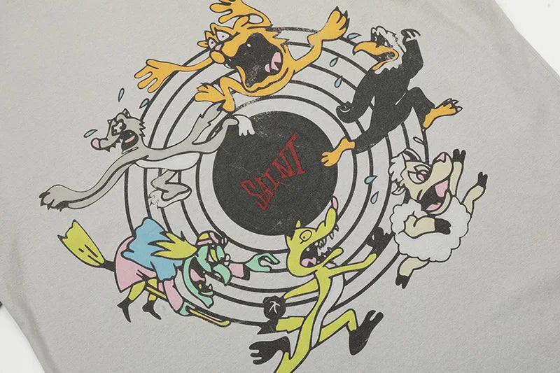 Black White Blue SAINT T-shirt Men Woman Good Quality Vintage Cartoon Pattern Printing Loose Casual Top Tees Street King Limited