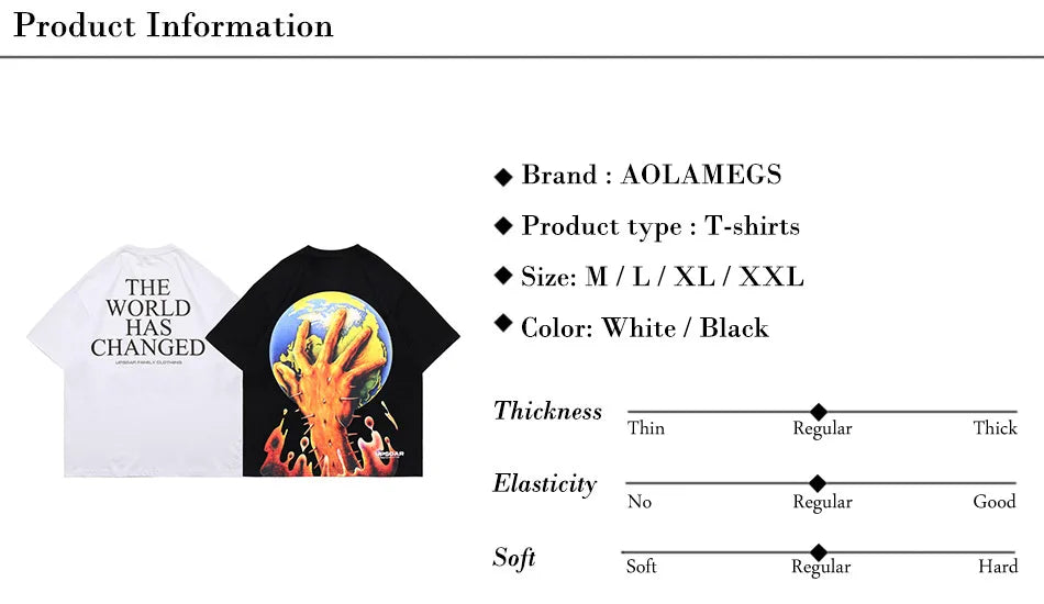 Aolamegs Men Horror Hand Earth Printed T-shirt Summer Gothic Hip Hop Style Tee Tops Cotton Oversized Short Sleeve Men's Clothing Street King Limited