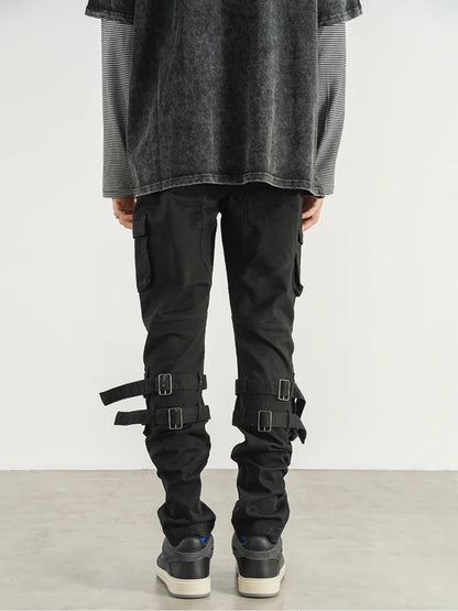 mens high street jeans casual hip hop military cargo pockets trousers new fashion slim fit zipper skinny denim pants joggers casual joggers