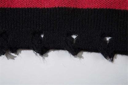 2023 Hip Hop Striped Knitted Sweater Streetwear Butterfly Graphic Distressed Ripped Pullover Men Harajuku Casual Knitwear Unisex Street King Limited