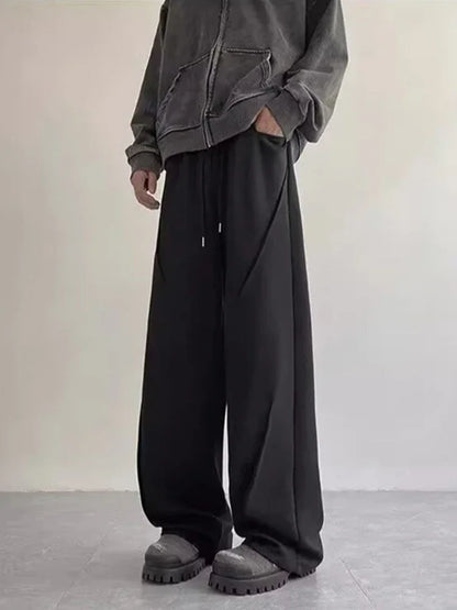 autumn mens high street pleated straight pants korean fashion elastic waist pockets trousers y2k vintage pantalones hombre unique default style 731