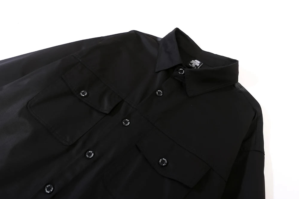 Back Characater Letter Print Washed Autumn Shirts for Men Lapel High Street Baggy Y2k Camisas Oversized Long Sleeve Blouses Street King Limited