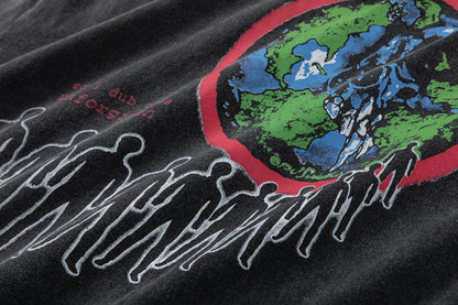 Retro Vintage Metal Rock Band T-Shirt Portrait High-Street Washed Distressed Cotton Tops T-Shirt For Summer Street King Limited