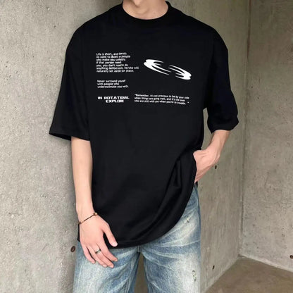 Korean personalized overlapping font printed T-shirt fashion y2k men and women loose hip hop street round neck half sleeved tops Street King Limited