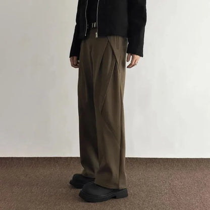 mens trousers pleated business casual pants autumn solid color all match simple commuting straight pants mens clothing 2024 urban fashion pants