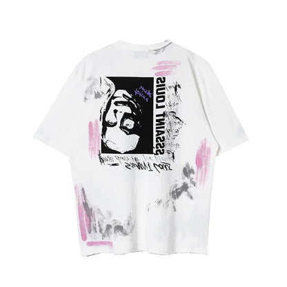 2024ss Saint Louis T-shirts Men Woman Good Quality Cotton Loose Wash White Nightmare Debris Printing Top Tees Street King Limited