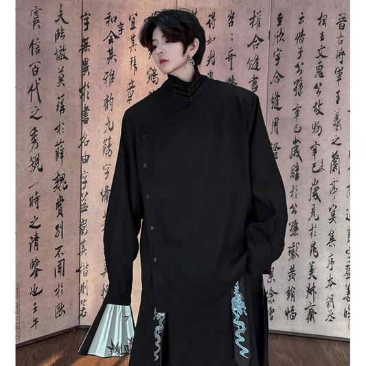 Streetwear Chinese Vintage Buttons Stand Collar Shirts Men Streetwear Fashion Loo Chinese Vintage Buttons Stand Collar Shirts Men Streetwear Fashion Loose Casual Long Sleeve Shirts Blouses Women Stage Clothing Fashion Sweater Jacket With Graphic Design For Men