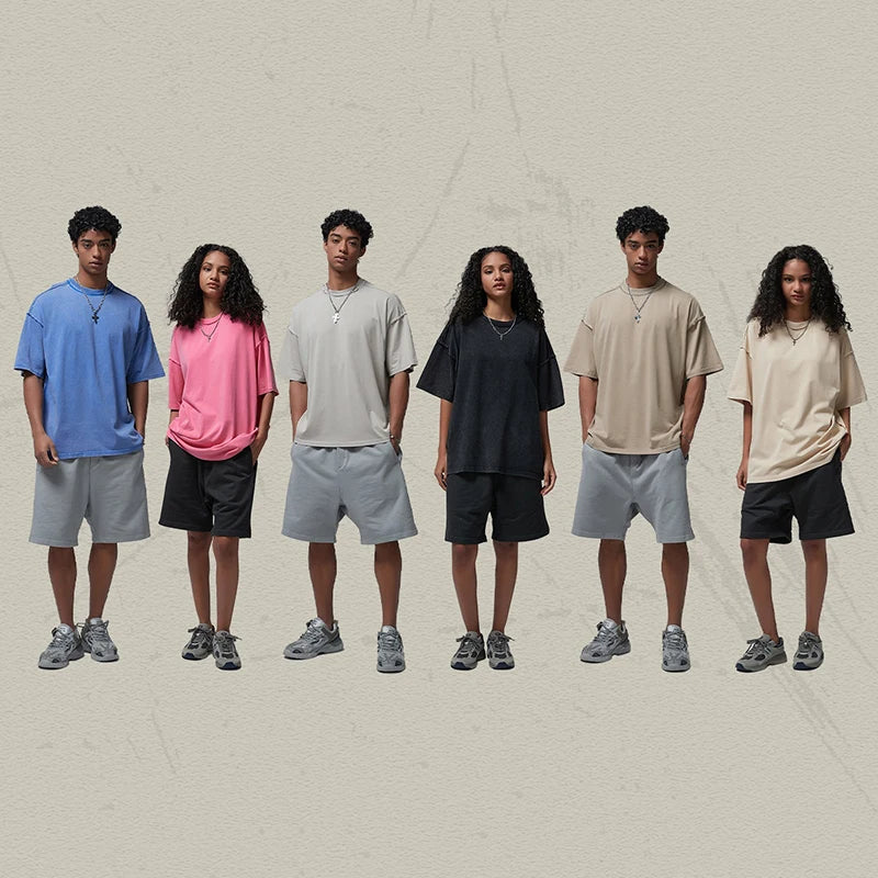 2024 Summer New Washed Oversized Tshirt Worn Out Retro Distressed Tee Raw Edge Men's Cotton Short Sleeved Tie Dyeing T-shirt Street King Limited