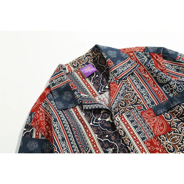 Korean Hawaiian Cuban collar retro printed shirt men American handsome simple casual versatile loose beach short-sleeved shirt Street King Limited