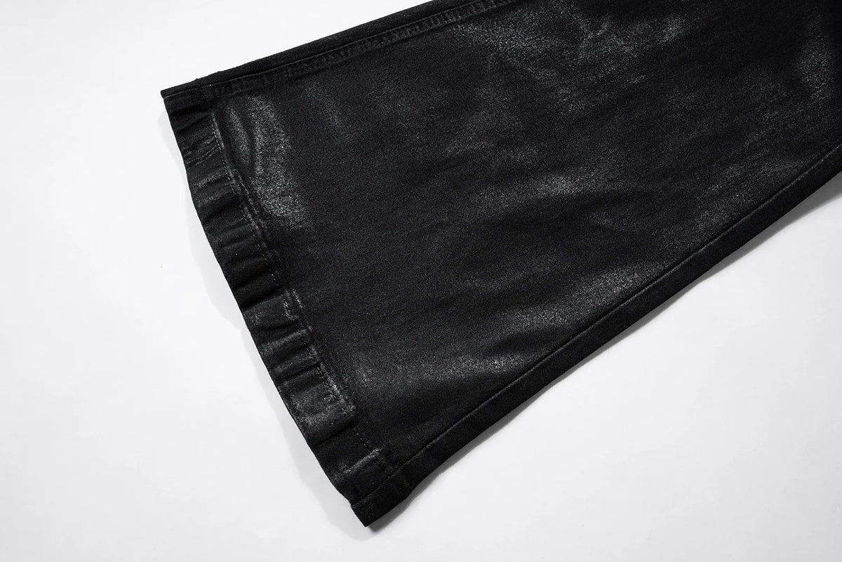 y2k streetwear wax leather strecth jeans for men and women ropa hombre baggy flare pants oversized straight denim trousers 1 unique jeans style 334