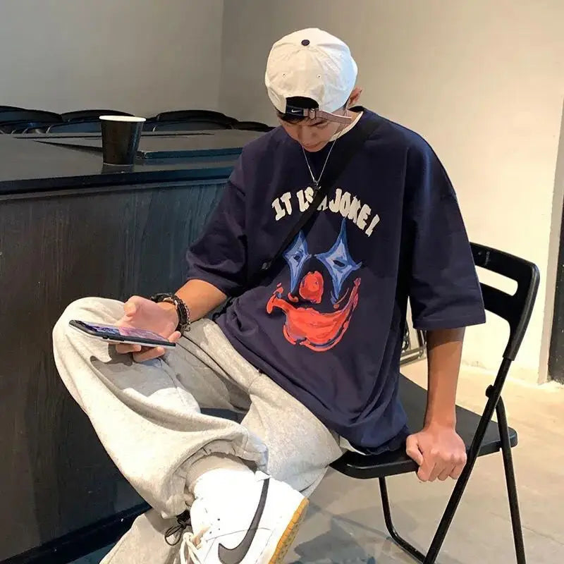 Hong Kong style retro American cotton summer short-sleeved T-shirt men's trendy Korean style loose top trendy brand half-sleeved Street King Limited