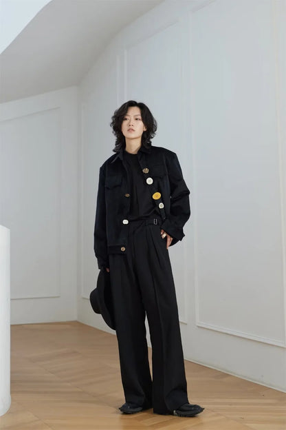 2024 new harajuku mens jacket multi button irregular black fashionable coats multiple pockets loose couple trend outwear y2k unique default style 3590