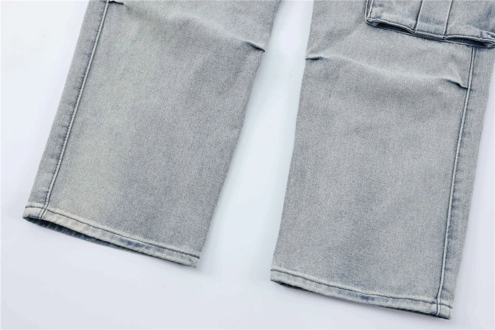 2024 multi pocket jeans vintage mens harajuku cargo denim pants retro hip hop straight loose jean pants unique cargo style 1023