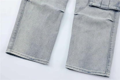 2024 multi pocket jeans vintage mens harajuku cargo denim pants retro hip hop straight loose jean pants unique cargo style 1023