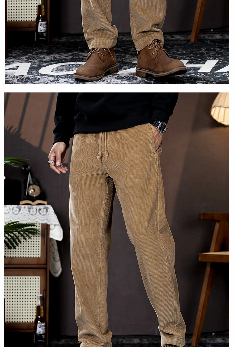 men american retro casual pure cotton corduroy pants japanese streetwear amikaji fashion straight cargo pant trouser unique cargo style 1881