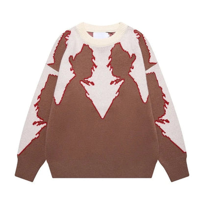 Hip Hop Knitted Sweater Men Autumn Winter O-neck Anime Pattern Pullover Streetwear Casual Loose Sweaters Unisex Jumpers Knitwear Street King Limited