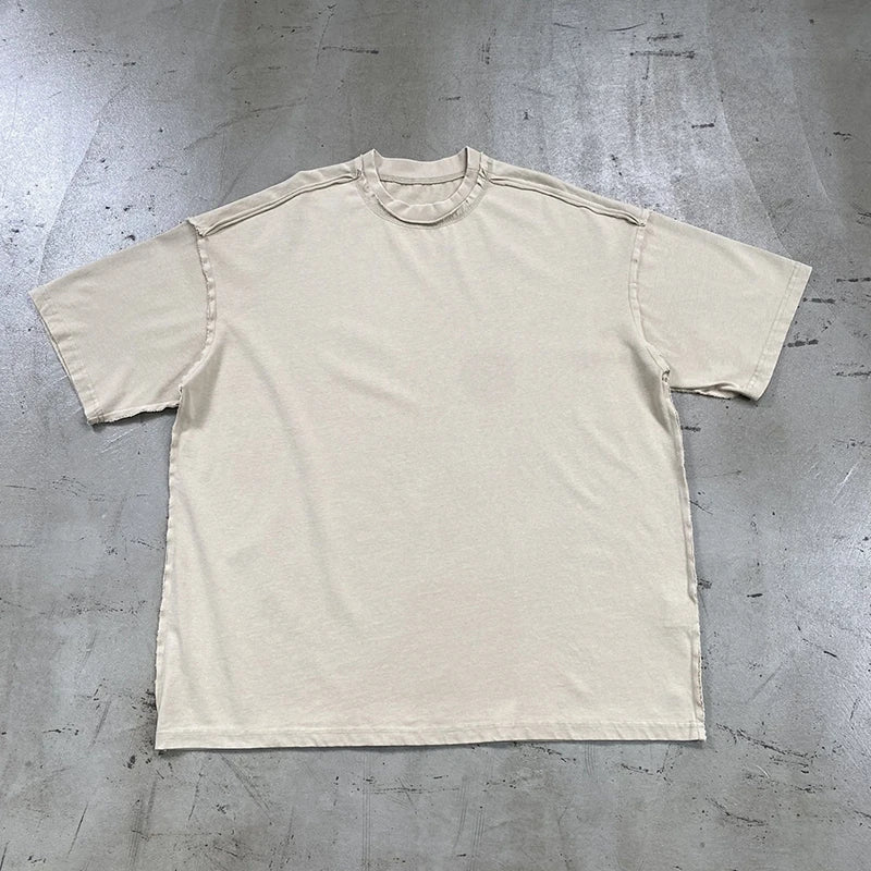 2024 Summer New Washed Oversized Tshirt Worn Out Retro Distressed Tee Raw Edge Men's Cotton Short Sleeved Tie Dyeing T-shirt Street King Limited