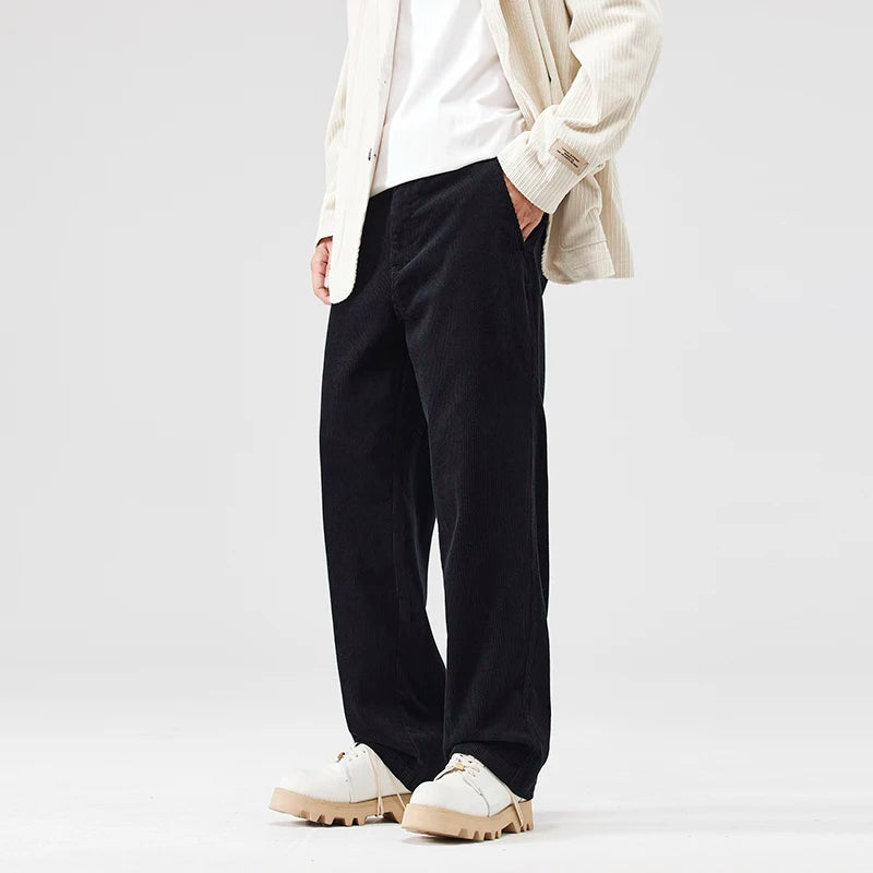 corduroy pants mens fashion loose casual straight large size wide leg baggy trousers office man commuter business corduroy pant menswear bottoms
