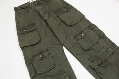 new multi pocket heavy industry washed cargo pants mens high rise loose y2k vintage streetwear oversized straight leg jeans unique cargo style 805
