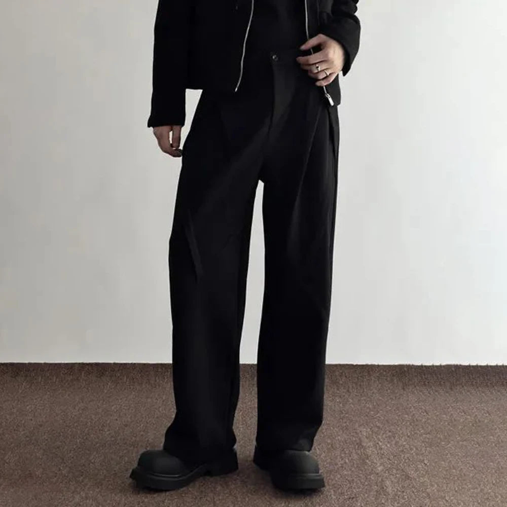 mens trousers pleated business casual pants autumn solid color all match simple commuting straight pants mens clothing 2024 unique default style 4812