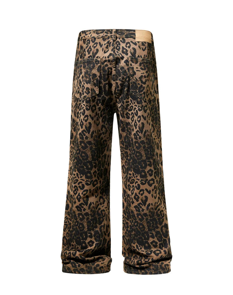 men leopard print denim loose casual plus size baggy jeans women streetwear hip hop straight y2k jeans pants trousers unique jeans style 1674