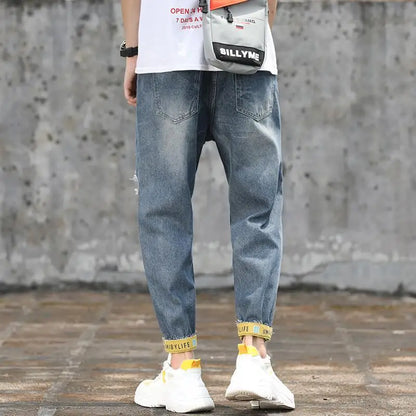 Men's Jeans with Holes Man Cowboy Pants Cropped Harem Hip Hop Trousers 2024 Korean Style Torn Ripped Broken Retro Classic pants Street King Limited