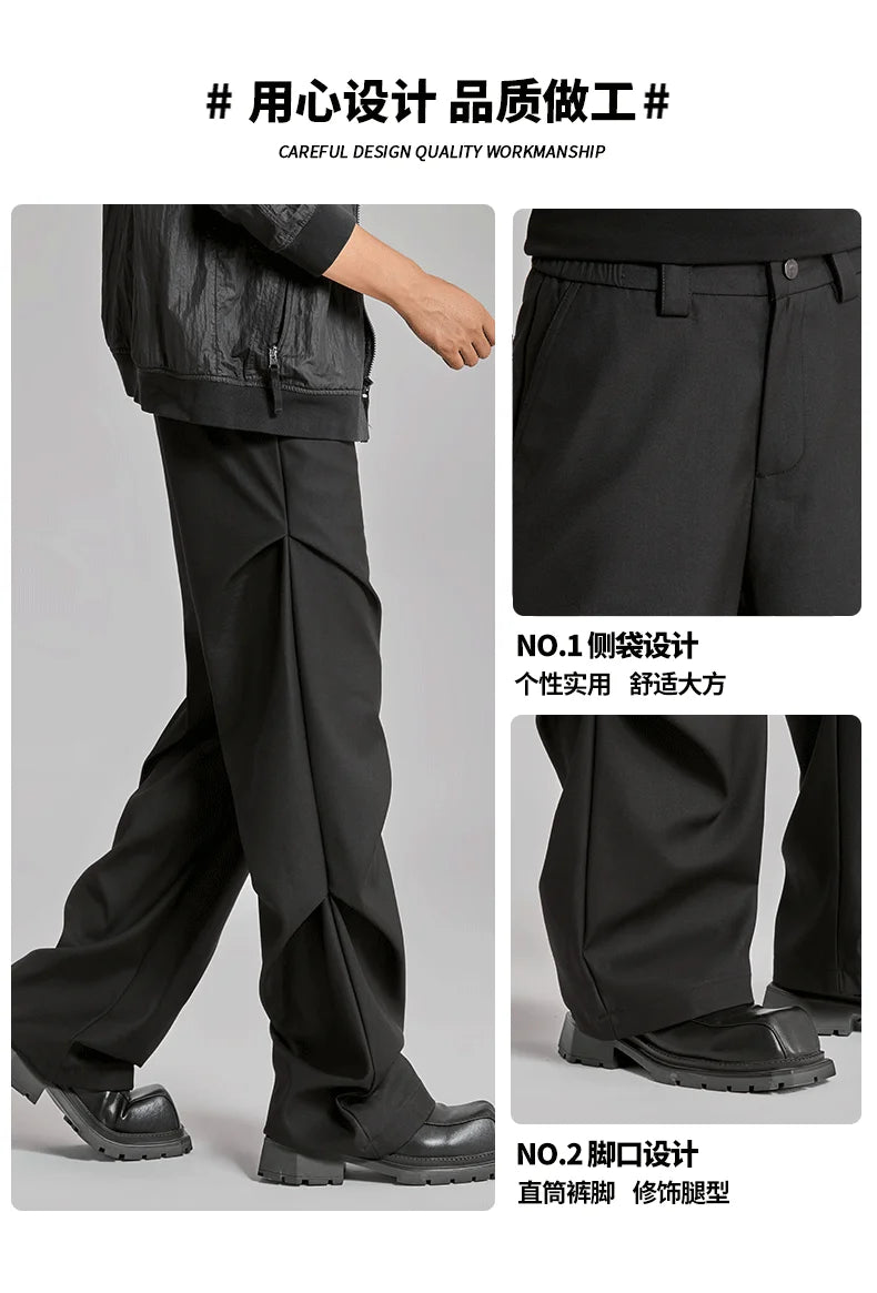 extended length edition wrinkle fashion men streetwear fashion hip hop vibe loose casual straight black suit pant trousers unique default style 1823