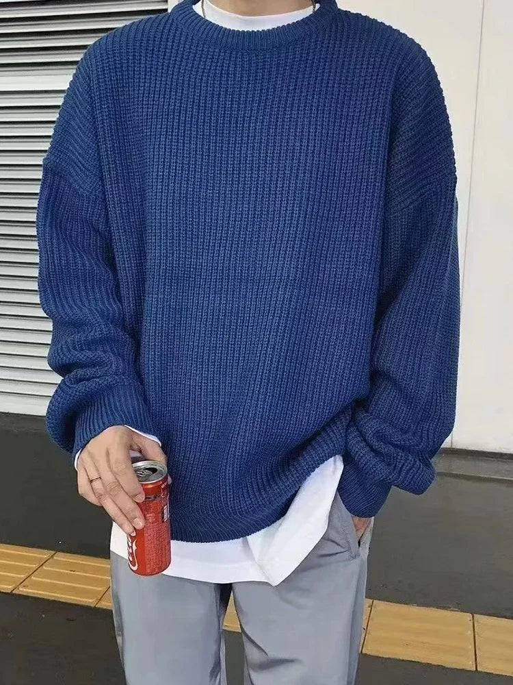 2023 Autumn Crew Neck Solid Color Pullover Sweaters For Men Casual Y2K Knitted Sweater High Street Fashion Jumpers Hombre Street King Limited