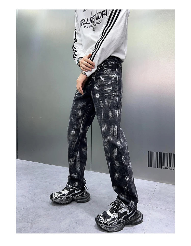 2024 y2k fashion streetwear wide leg denim pants men loose straight jeans high street spring autumn graffiti baggy trousers unique jeans style 955