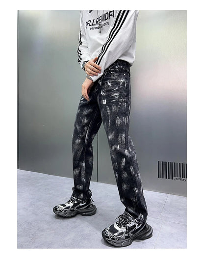 2024 y2k fashion streetwear wide leg denim pants men loose straight jeans high street spring autumn graffiti baggy trousers unique jeans style 955