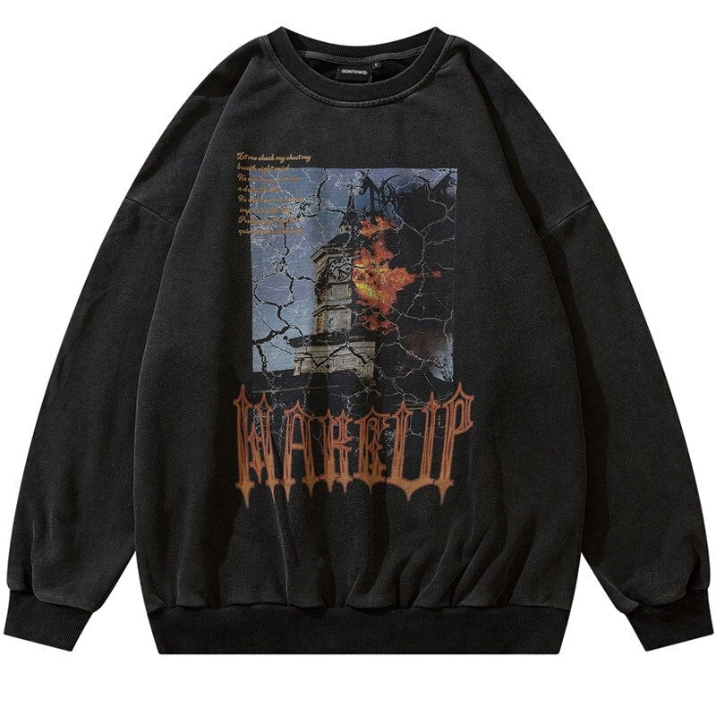 "House In Flames" Unisex Men Women Streetwear Graphic Sweatshirt Daulet Apparel