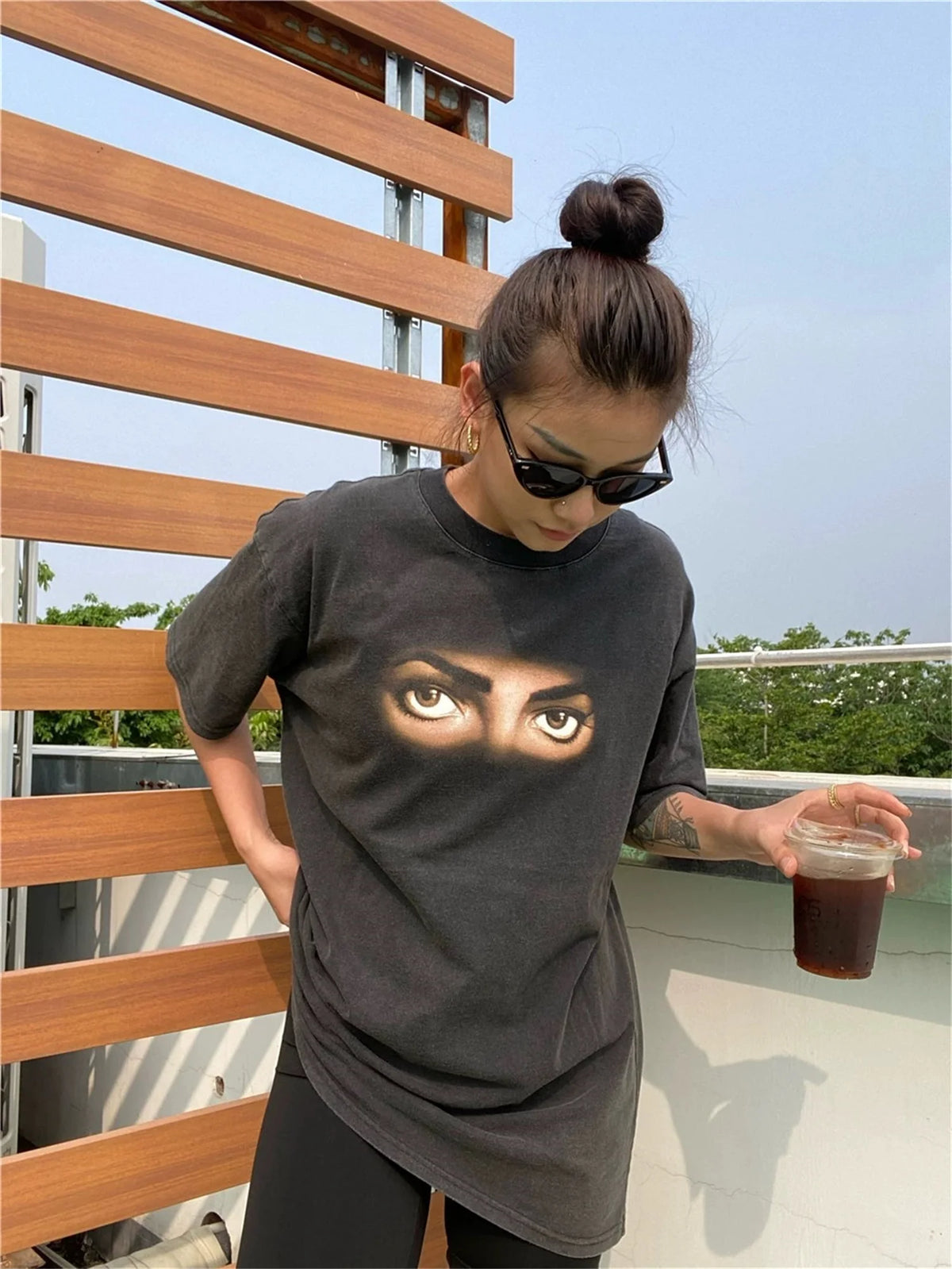 Vintage Retro Style Old School MJ's Eye Printing High-Street T-Shirt Tops Street King Limited