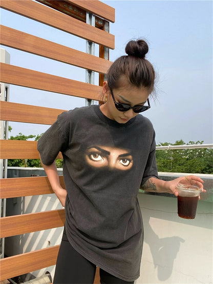Vintage Retro Style Old School MJ's Eye Printing High-Street T-Shirt Tops Street King Limited