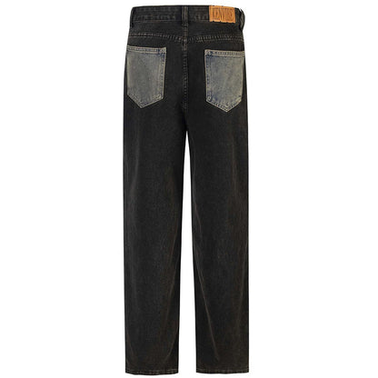 vintage black mens jeans patchwork hip hop baggy jeans man streetwear harajuku loose straight denim pants unique jeans style 4191