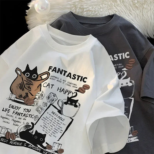 Trendy American Ins Street Men's Diagonal Printed Short-sleeved T-shirt Summer Personalized Retro Cotton Y2K Niche Top Street King Limited