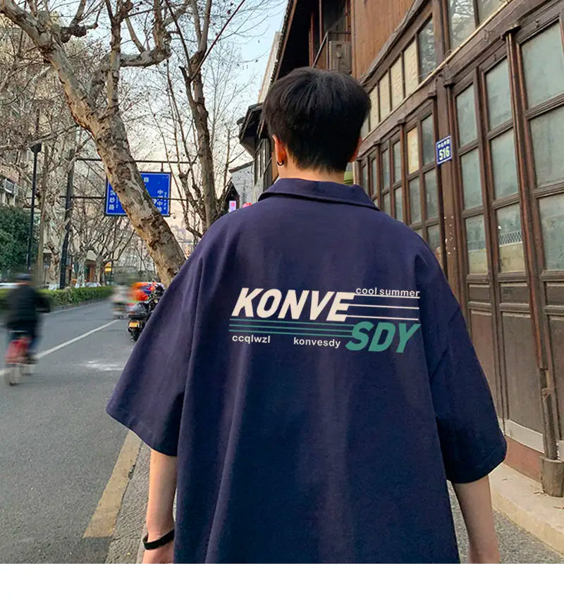 Fashionable American shirt short sleeved t shirt men summer loose casual tops student niche ins trend lapel T shirt clothing y2k Street King Limited