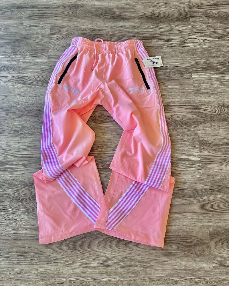 american retro trend striped stretch waist women nine point pants y2k harajuku fashion loose casual couple sports wide leg pants unique default style 2129